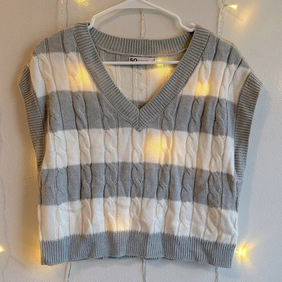 SO Striped Sweater Vest - Grey/White​​​ - Picture 1 of 2